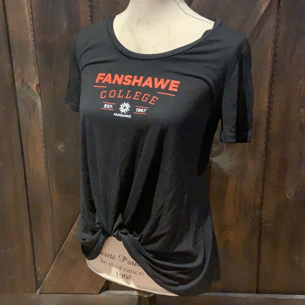 Fanshawe College front knot black t-shirt